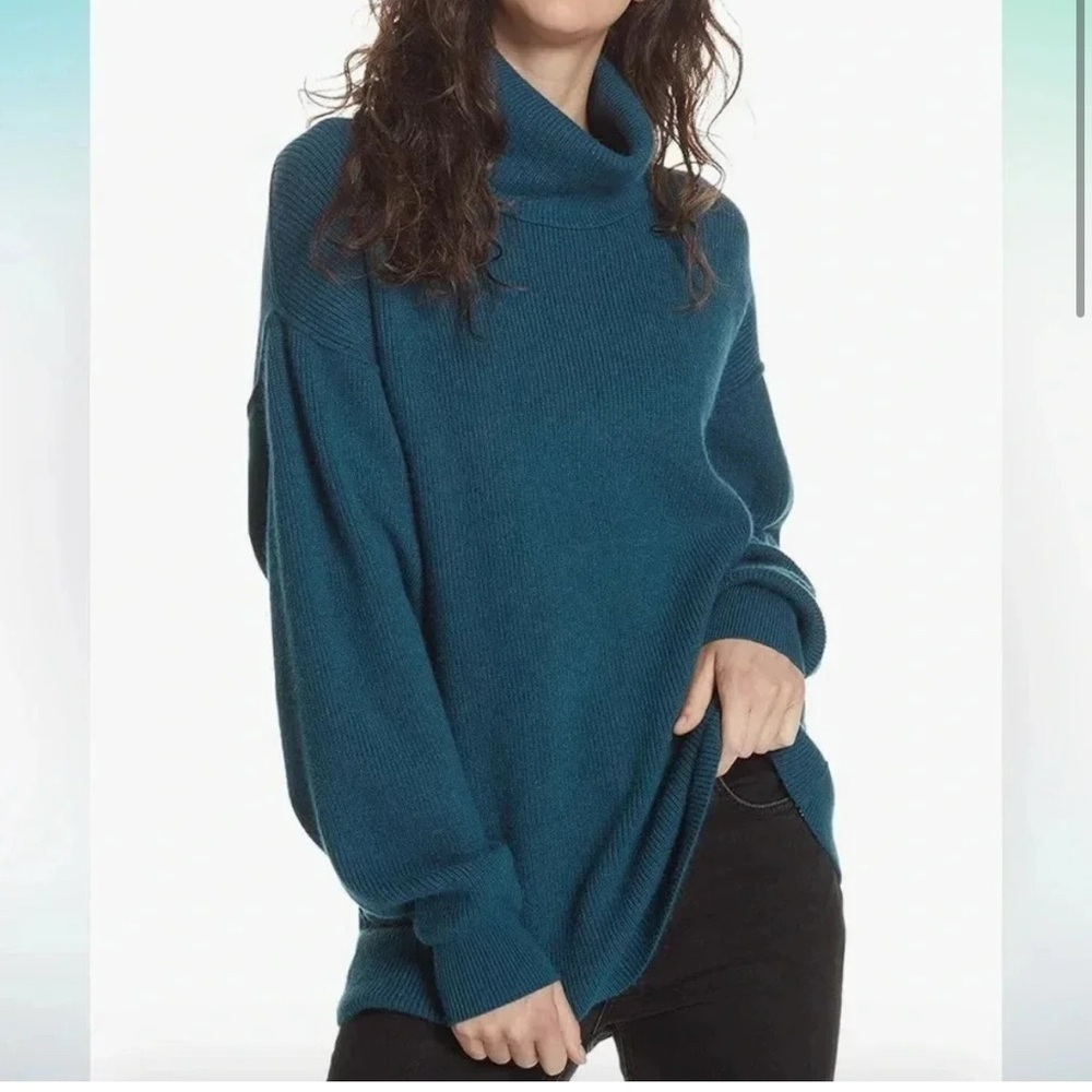 Free People Women's Softly Structured Tunic Sweater Womens Size Large Blue Teal